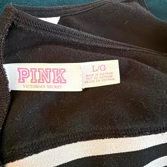 PINK Victoria's Secret Black‎ White Striped Logo Bralette – Size Large - Picture 6 of 7